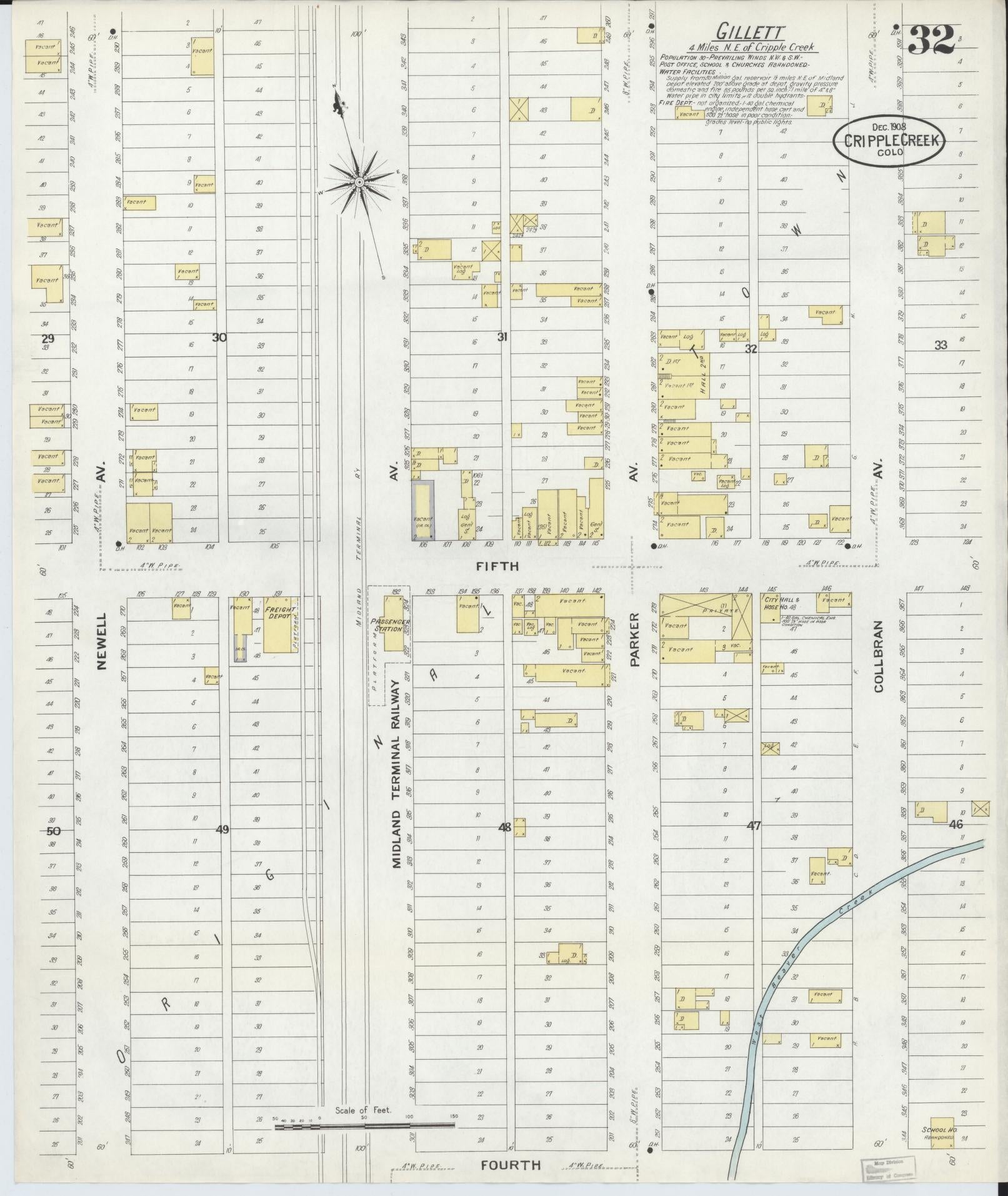 Sanborn Fire Insurance Map from Cripple Creek, Teller County, Colorado (1908), Sheet #0032 - Complete Map Set gallery image, historic Sanborn map, vintage wall art, Colorado Colorado