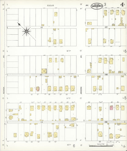 Sanborn Fire Insurance Map from Santa Monica, Los Angeles County, California (1909), Sheet #0004 - Complete Map Set gallery image, historic Sanborn map, vintage wall art, California California