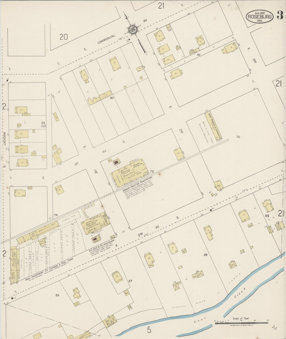 Sanborn Fire Insurance Map from Roseburg, Douglas County, Oregon (1920), Sheet #0003 - Historic Sanborn Fire Insurance Map Print, vintage old map wall art, antique decor, genealogy gift, Oregon Oregon map