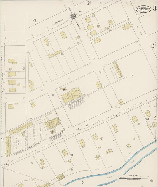 Sanborn Fire Insurance Map from Roseburg, Douglas County, Oregon (1920), Sheet #0003 - Historic Sanborn Fire Insurance Map Print, vintage old map wall art, antique decor, genealogy gift, Oregon Oregon map