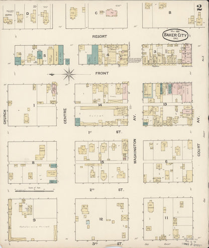 Sanborn Fire Insurance Map from Baker, Baker County, Oregon (1888), Sheet #0002 - Complete Map Set gallery image, historic Sanborn map, vintage wall art, Oregon Oregon