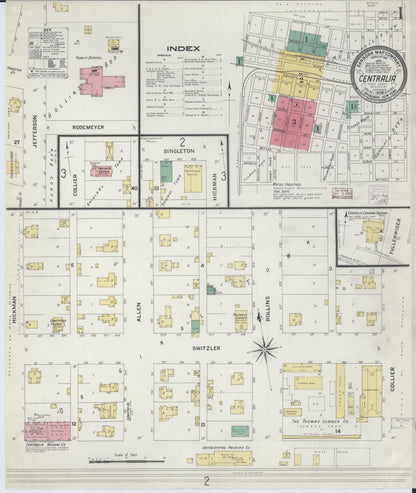 Sanborn Fire Insurance Map from Centralia, Boone County, Missouri (1908), Sheet #0001 - Complete Map Set gallery image, historic Sanborn map, vintage wall art, Missouri Missouri