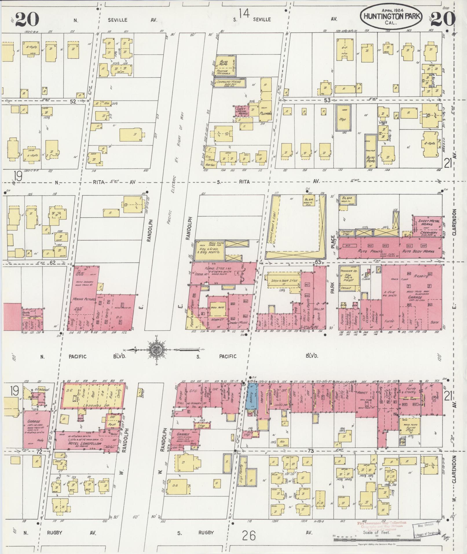 Sanborn Fire Insurance Map from Huntington Park, Los Angeles County, California (1924), Sheet #0020 - Historic Sanborn Fire Insurance Map Print, vintage old map wall art, antique decor, genealogy gift, California California map