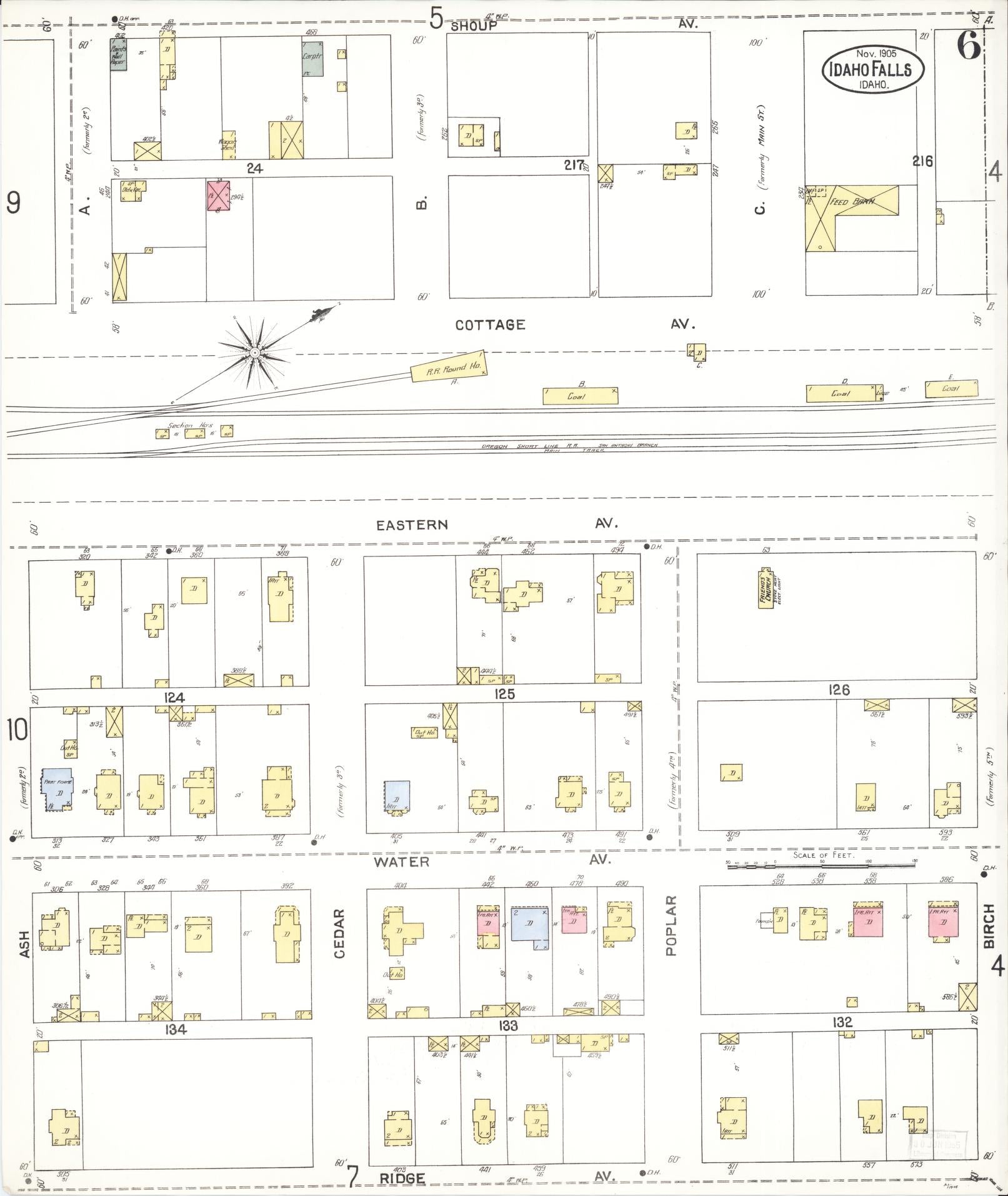 Sanborn Fire Insurance Map from Idaho Falls, Bonneville County, Idaho (1905), Sheet #0006 - Historic Sanborn Fire Insurance Map Print, vintage old map wall art, antique decor, genealogy gift, Idaho Idaho map