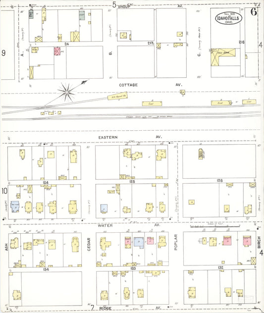 Sanborn Fire Insurance Map from Idaho Falls, Bonneville County, Idaho (1905), Sheet #0006 - Historic Sanborn Fire Insurance Map Print, vintage old map wall art, antique decor, genealogy gift, Idaho Idaho map