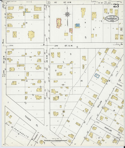 Sanborn Fire Insurance Map from Faribault, Rice County, Minnesota (1921), Sheet #0023 - Complete Map Set gallery image, historic Sanborn map, vintage wall art, Minnesota Minnesota