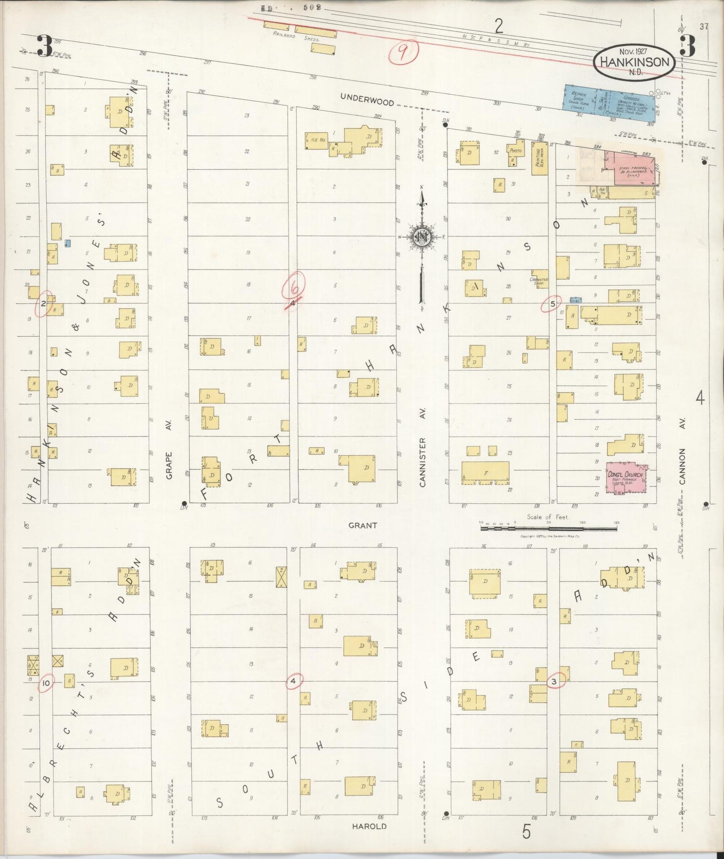 Sanborn Fire Insurance Map from Hankinson, Richland County, North Dakota (1935), Sheet #0003 - Complete Map Set gallery image, historic Sanborn map, vintage wall art, North Dakota North Dakota