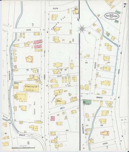 Sanborn Fire Insurance Map from Hot Springs, Garland County, Arkansas (1901), Sheet #0007 - Complete Map Set gallery image, historic Sanborn map, vintage wall art, Arkansas Arkansas