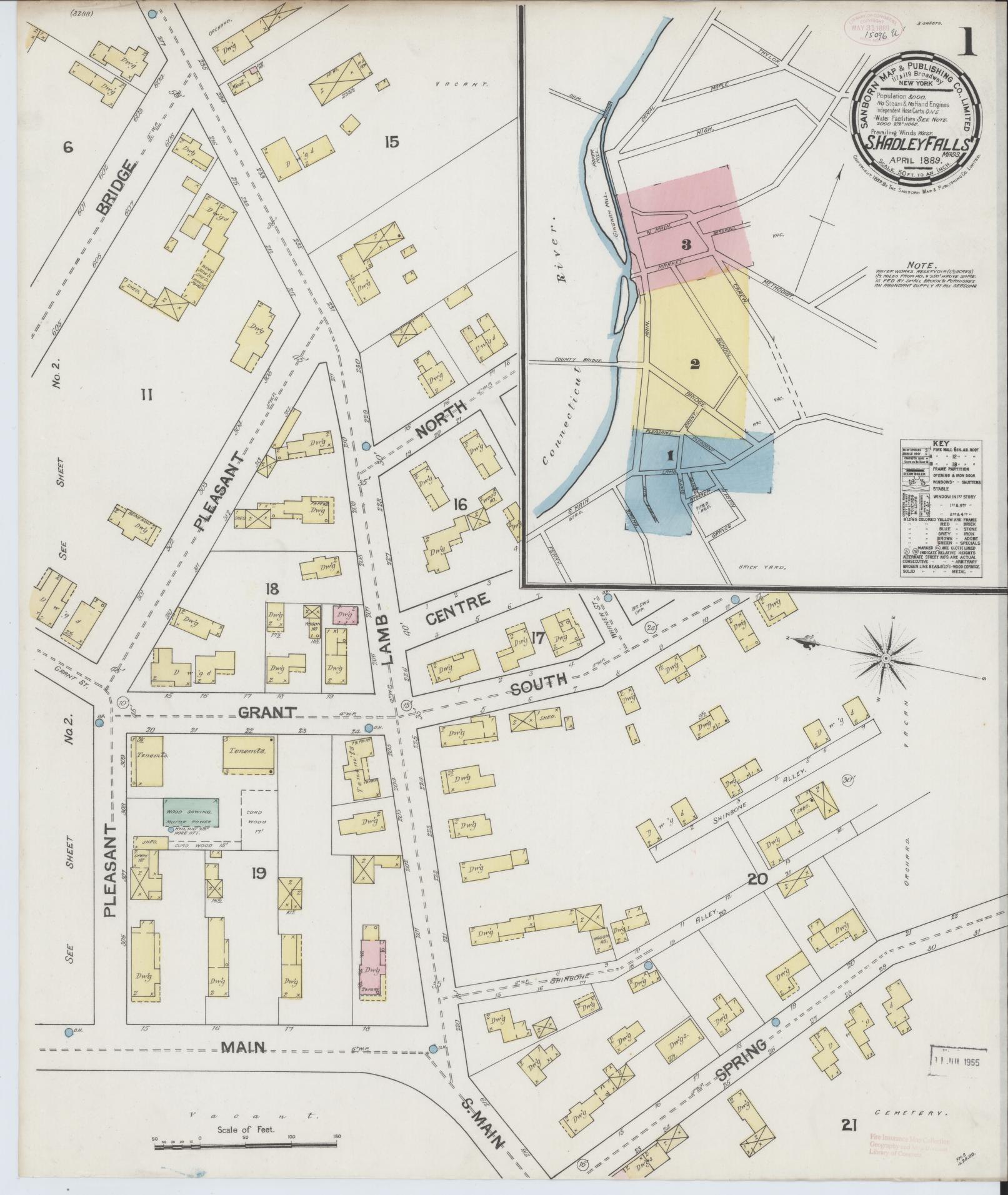 Sanborn Fire Insurance Map from South Hadley Falls, Hampshire County, Massachusetts. (1889) – Historic Sanborn Fire Insurance Map Print