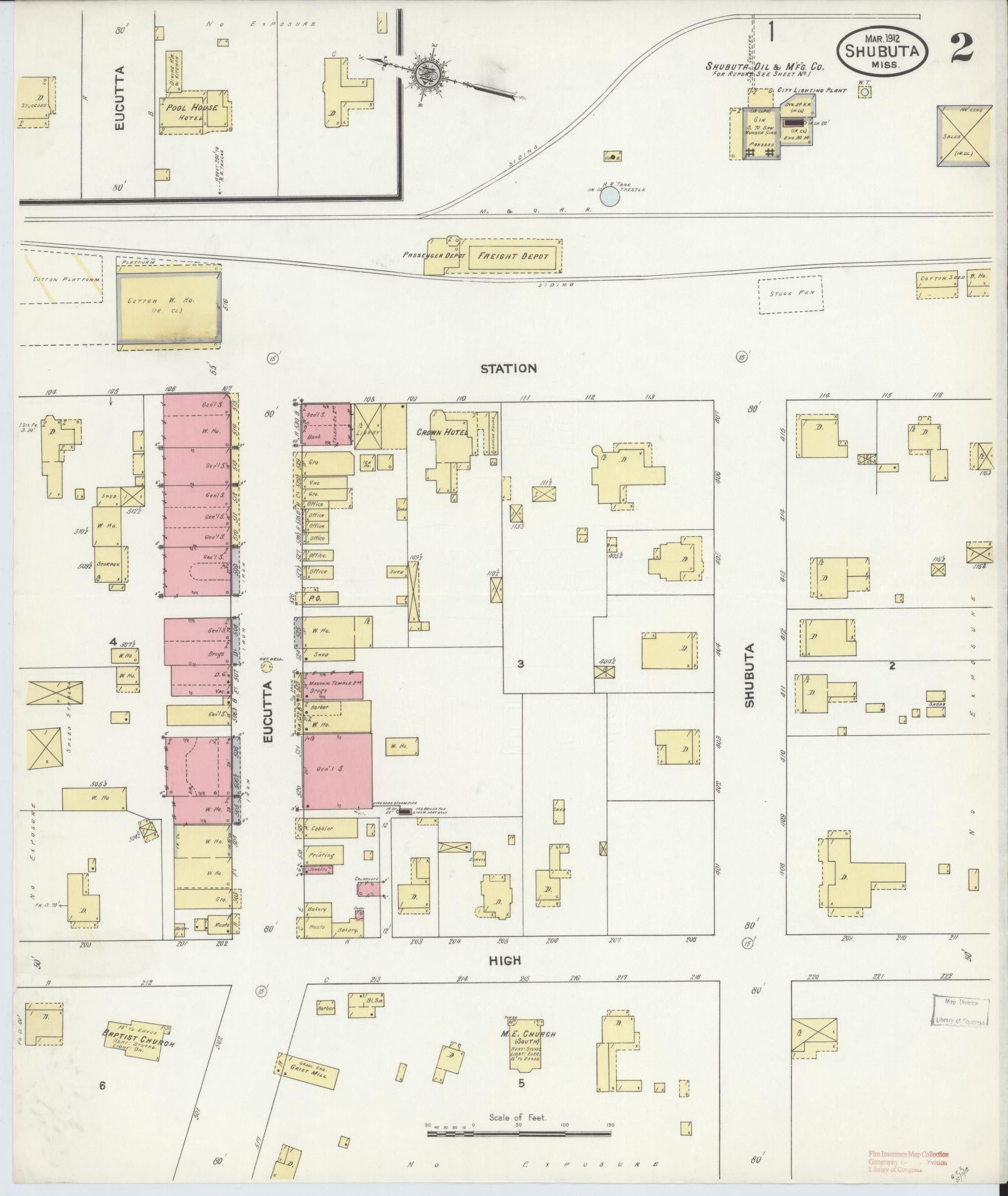 Sanborn Fire Insurance Map from Shubuta, Clarke County, Mississippi (1912), Sheet #0002 - Historic Sanborn Fire Insurance Map Print, vintage old map wall art, antique decor, genealogy gift, Mississippi Mississippi map