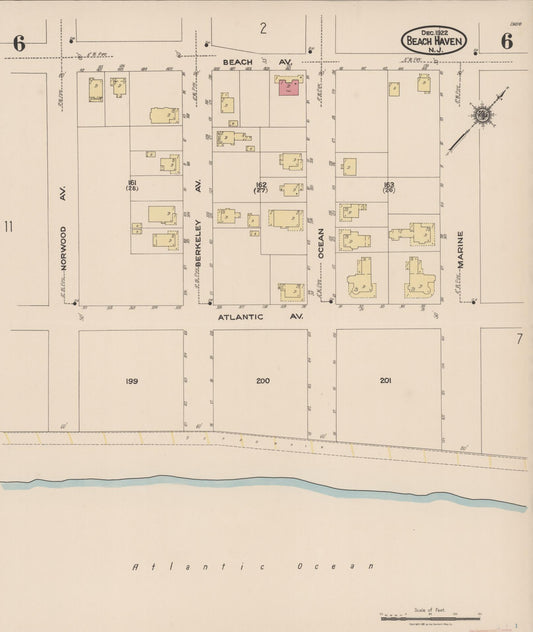 Sanborn Fire Insurance Map from Beach Haven, Ocean County, New Jersey (1922), Sheet #0006 - Historic Sanborn Fire Insurance Map Print, vintage old map wall art, antique decor, genealogy gift, New Jersey New Jersey map