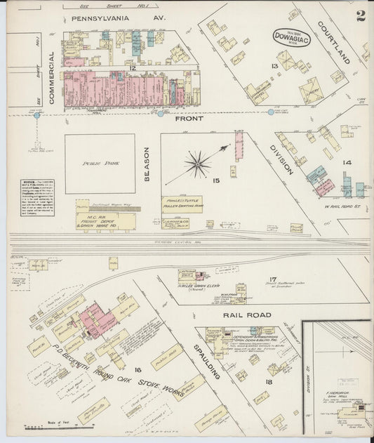 Sanborn Fire Insurance Map from Dowagiac, Cass County, Michigan (1884), Sheet #0002 - Historic Sanborn Fire Insurance Map Print, vintage old map wall art, antique decor, genealogy gift, Michigan Michigan map