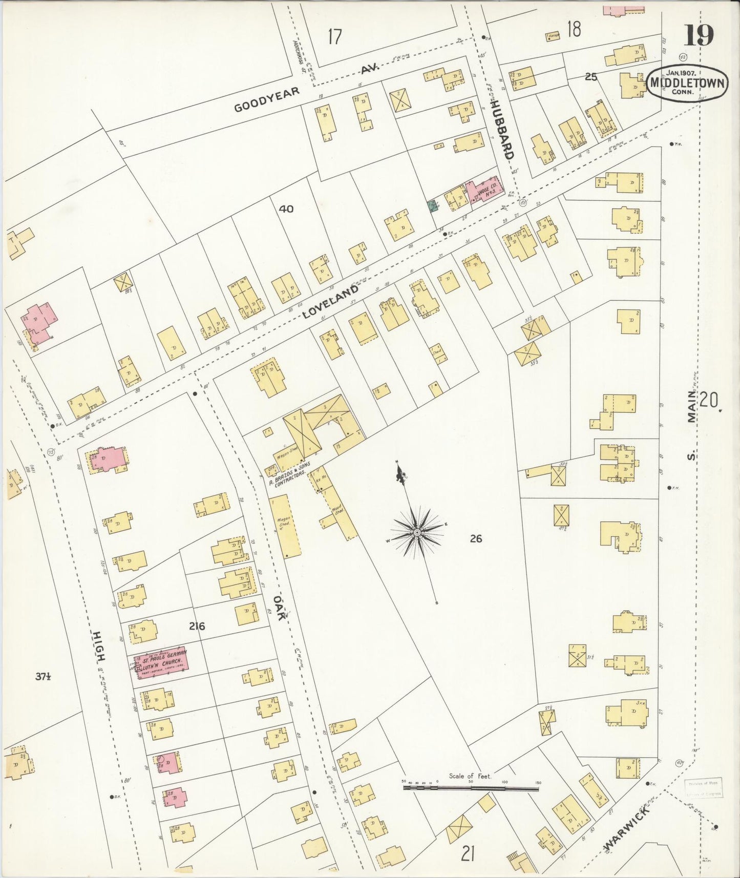 Sanborn Fire Insurance Map from Middletown, Middlesex County, Connecticut (1907), Sheet #0019 - Complete Map Set gallery image, historic Sanborn map, vintage wall art, Connecticut Connecticut