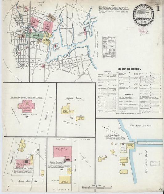 Sanborn Fire Insurance Map from Mamaroneck, Westchester County, New York (1896), Sheet #0001 - Historic Sanborn Fire Insurance Map Print, vintage old map wall art, antique decor, genealogy gift, New York New York map