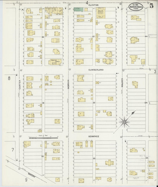 Sanborn Fire Insurance Map from Harriman, Roane County, Tennessee (1906), Sheet #0005 - Historic Sanborn Fire Insurance Map Print, vintage old map wall art, antique decor, genealogy gift, Tennessee Tennessee map