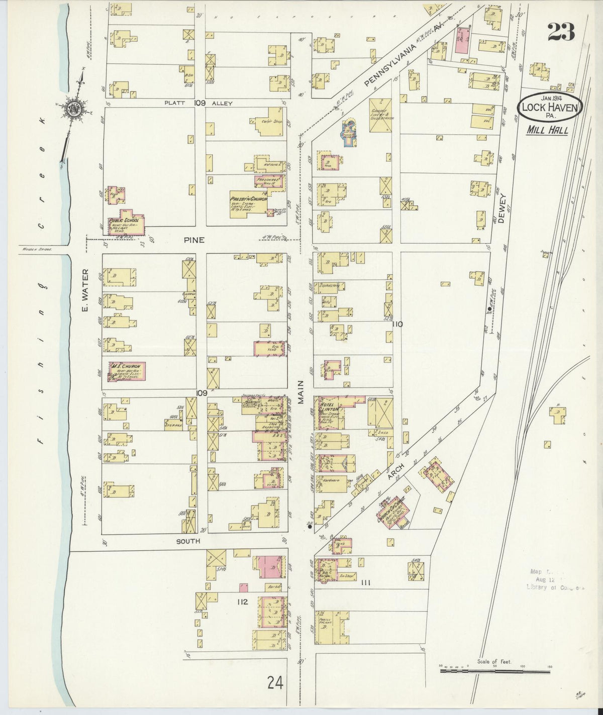 Sanborn Fire Insurance Map from Lock Haven, Clinton County, Pennsylvania (1914), Sheet #0023 - Historic Sanborn Fire Insurance Map Print, vintage old map wall art, antique decor, genealogy gift, Pennsylvania Pennsylvania map