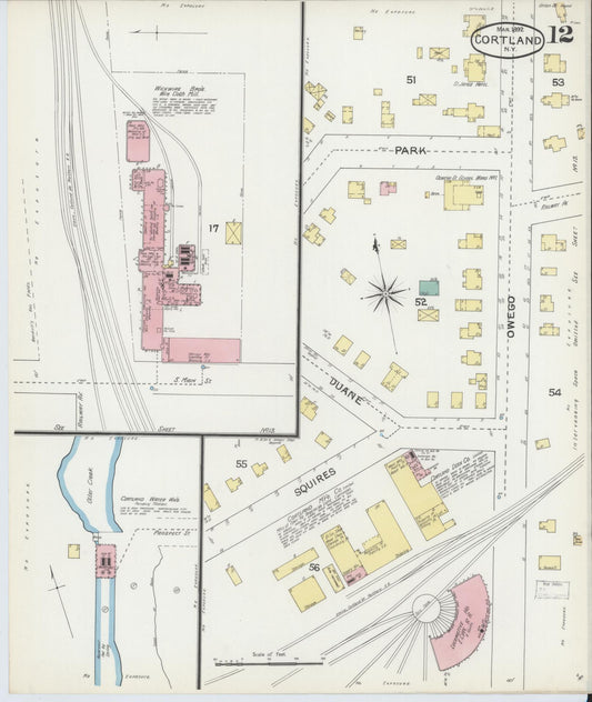 Sanborn Fire Insurance Map from Cortland, Cortland County, New York (1892), Sheet #0012 - Historic Sanborn Fire Insurance Map Print, vintage old map wall art, antique decor, genealogy gift, New York New York map