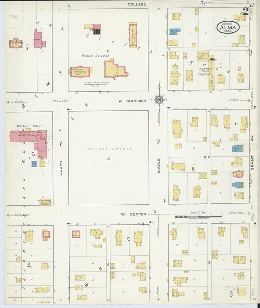 Sanborn Fire Insurance Map from Alma, Gratiot County, Michigan (1917), Sheet #0002 - Historic Sanborn Fire Insurance Map Print, vintage old map wall art, antique decor, genealogy gift, Michigan Michigan map