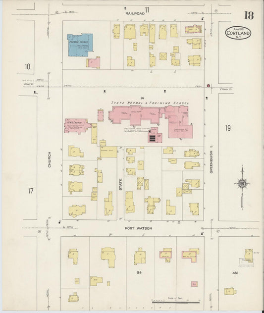 Sanborn Fire Insurance Map from Cortland, Cortland County, New York (1915), Sheet #0018 - Historic Sanborn Fire Insurance Map Print, vintage old map wall art, antique decor, genealogy gift, New York New York map