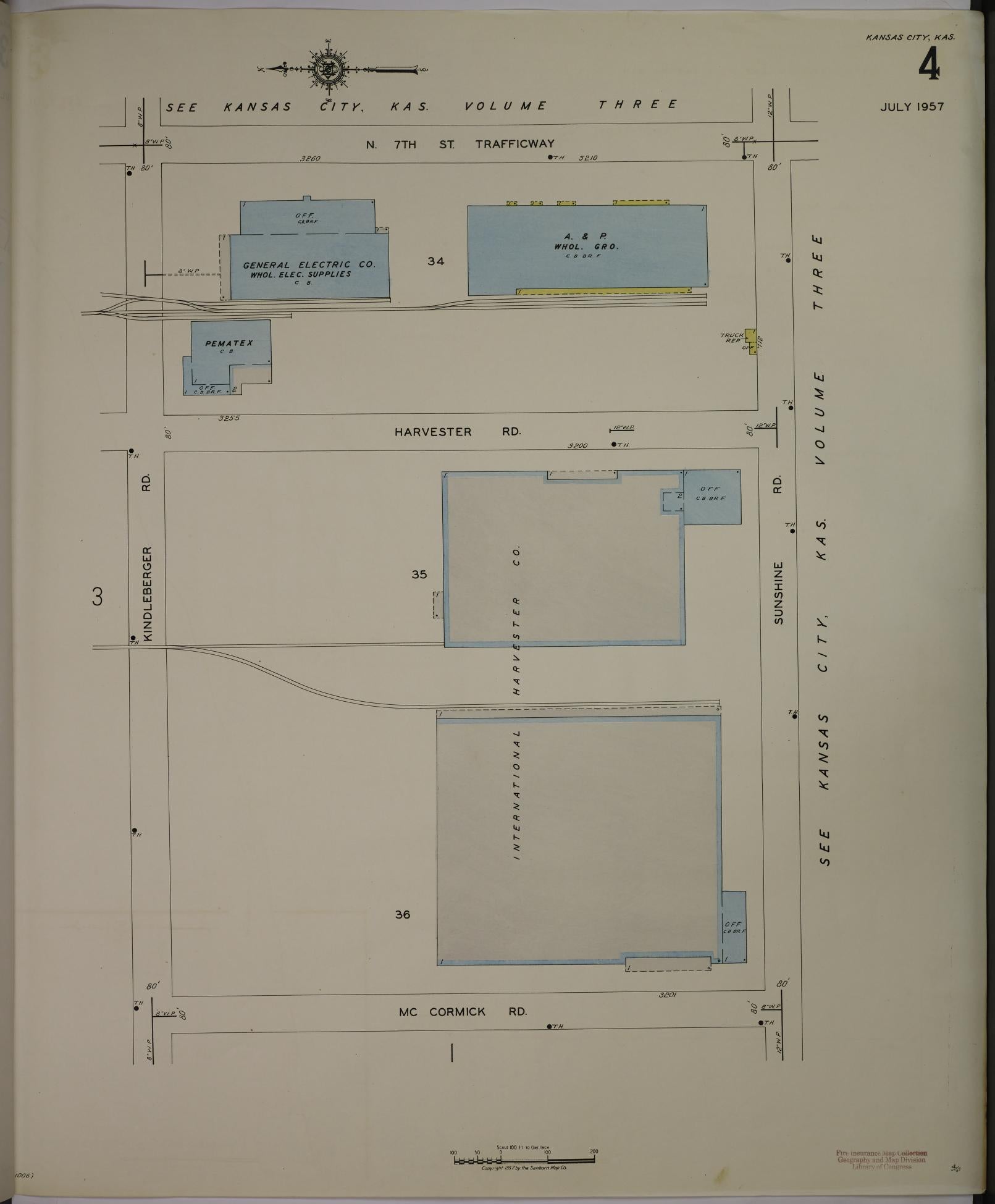 Sanborn Fire Insurance Map from Kansas City, Wyandotte County, Kansas (1957), Sheet #0004 - Historic Sanborn Fire Insurance Map Print, vintage old map wall art, antique decor, genealogy gift, Kansas Kansas map