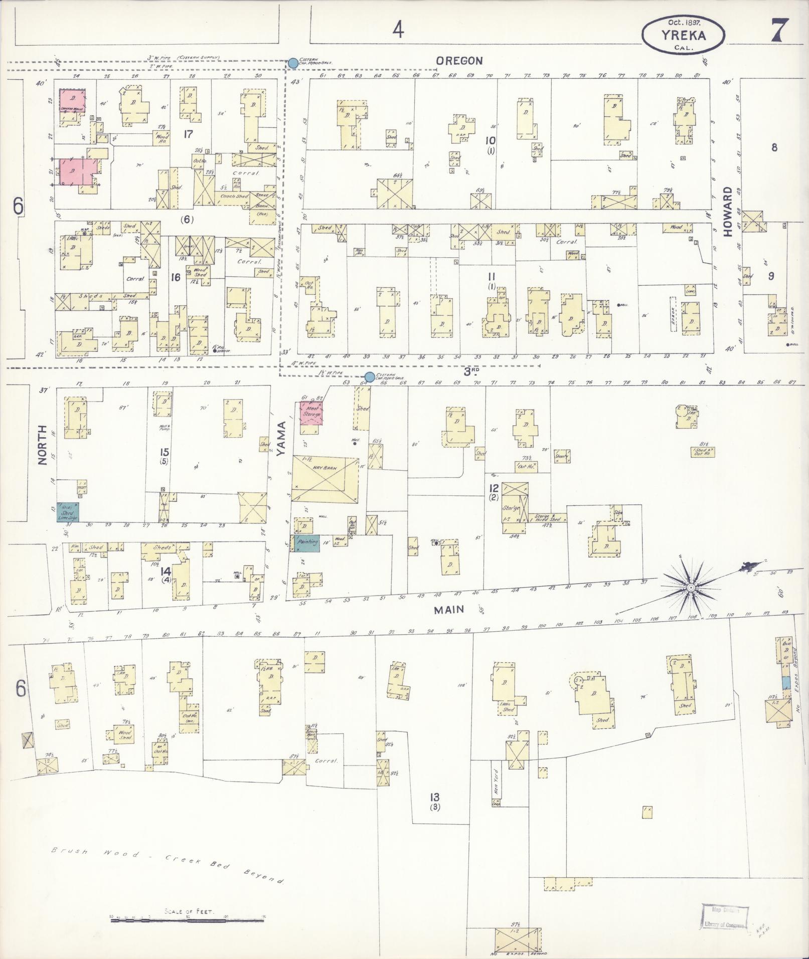 Sanborn Fire Insurance Map from Yreka, Siskiyou County, California (1897), Sheet #0007 - Complete Map Set gallery image, historic Sanborn map, vintage wall art, California California