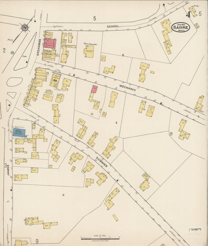 Sanborn Fire Insurance Map from Barre, Worcester County, Massachusetts (1922), Sheet #0004 - Historic Sanborn Fire Insurance Map Print, vintage old map wall art, antique decor, genealogy gift, Massachusetts Massachusetts map