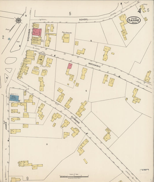 Sanborn Fire Insurance Map from Barre, Worcester County, Massachusetts (1922), Sheet #0004 - Historic Sanborn Fire Insurance Map Print, vintage old map wall art, antique decor, genealogy gift, Massachusetts Massachusetts map