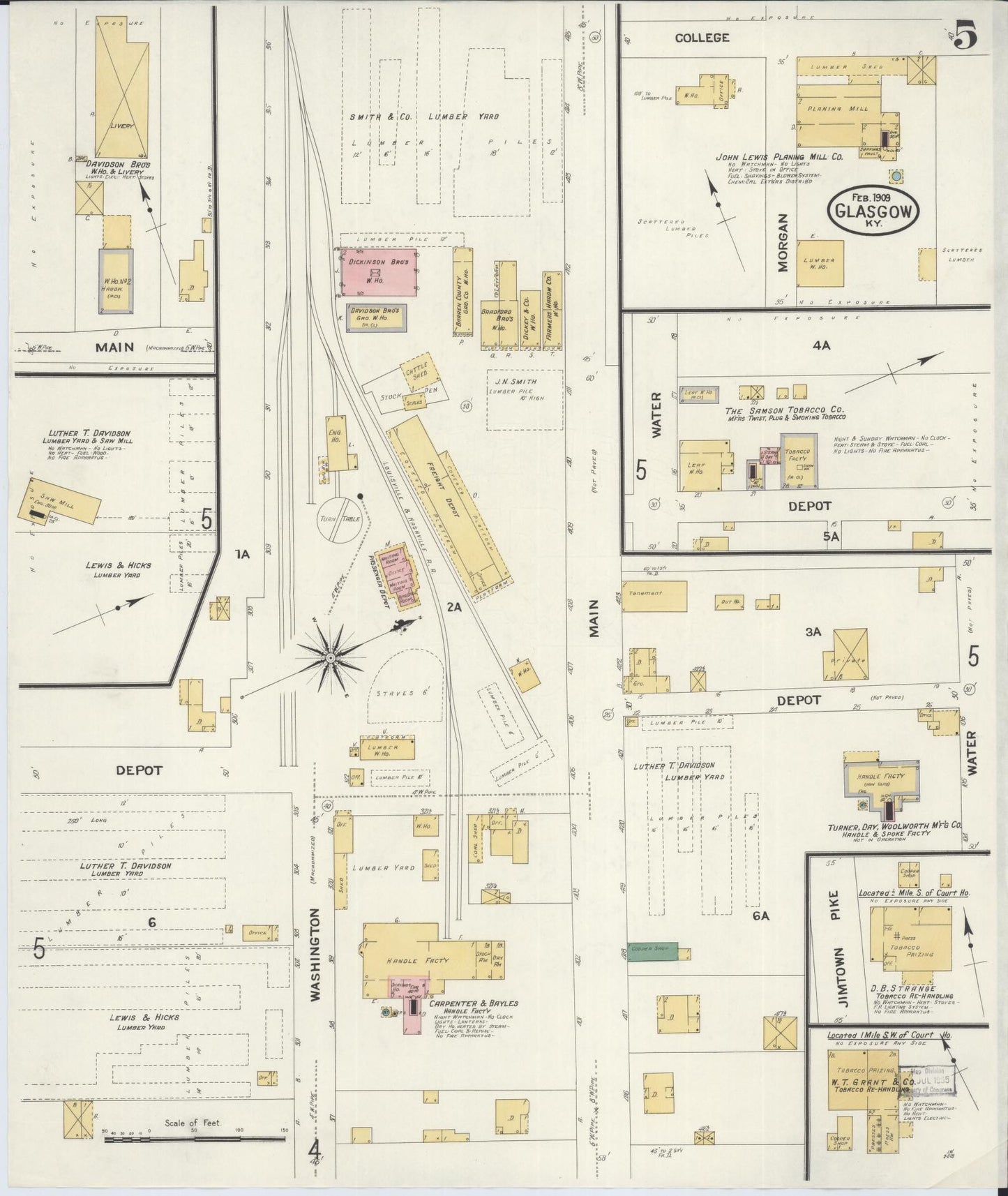 Sanborn Fire Insurance Map from Glasgow, Barren County, Kentucky (1909), Sheet #0005 - Historic Sanborn Fire Insurance Map Print, vintage old map wall art, antique decor, genealogy gift, Kentucky Kentucky map