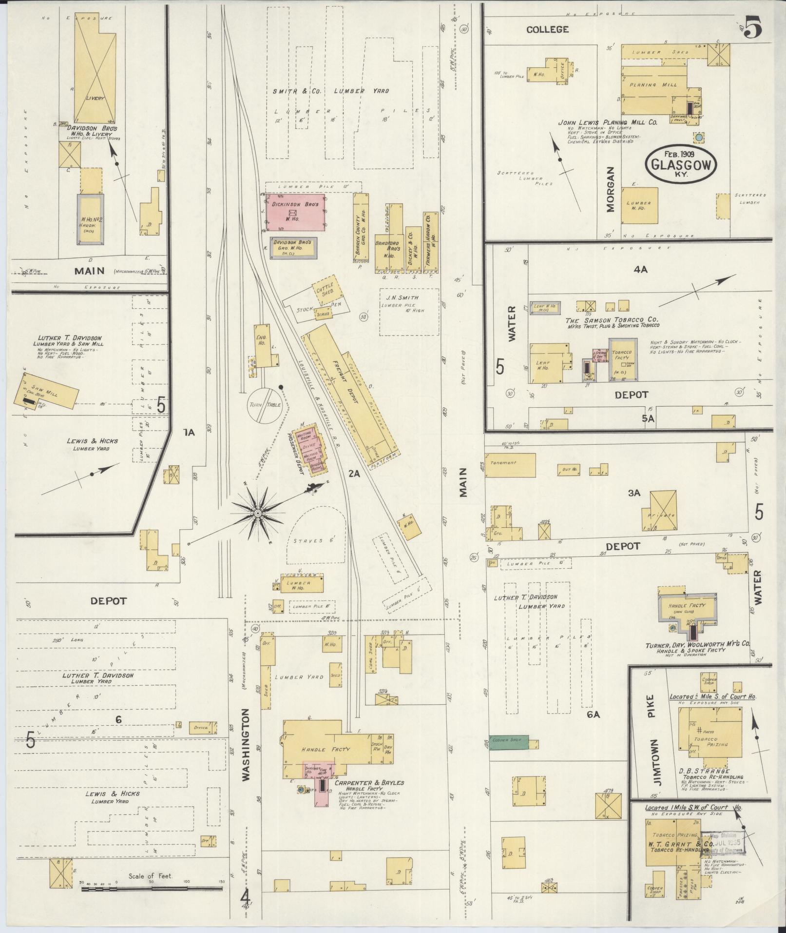 Sanborn Fire Insurance Map from Glasgow, Barren County, Kentucky (1909), Sheet #0005 - Historic Sanborn Fire Insurance Map Print, vintage old map wall art, antique decor, genealogy gift, Kentucky Kentucky map