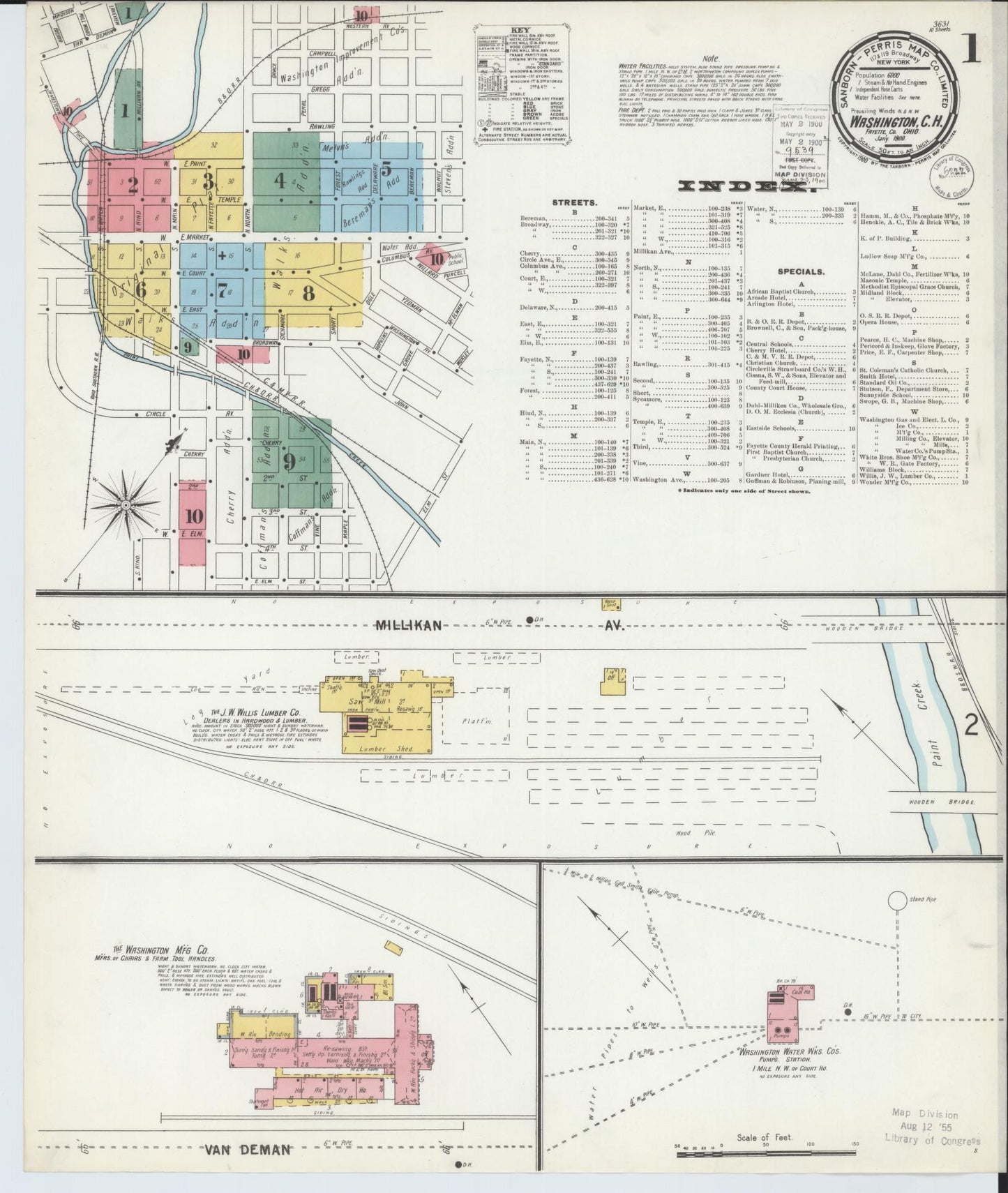 Sanborn Fire Insurance Map from Washington Court House, Fayette County, Ohio (1900), Sheet #0001 - Historic Sanborn Fire Insurance Map Print, vintage old map wall art, antique decor, genealogy gift, Ohio Ohio map