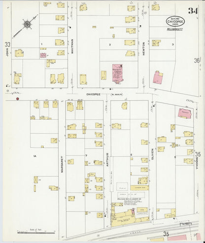 Sanborn Fire Insurance Map from Chicopee, Hampden County, Massachusetts (1910), Sheet #0034 - Complete Map Set gallery image, historic Sanborn map, vintage wall art, Massachusetts Massachusetts