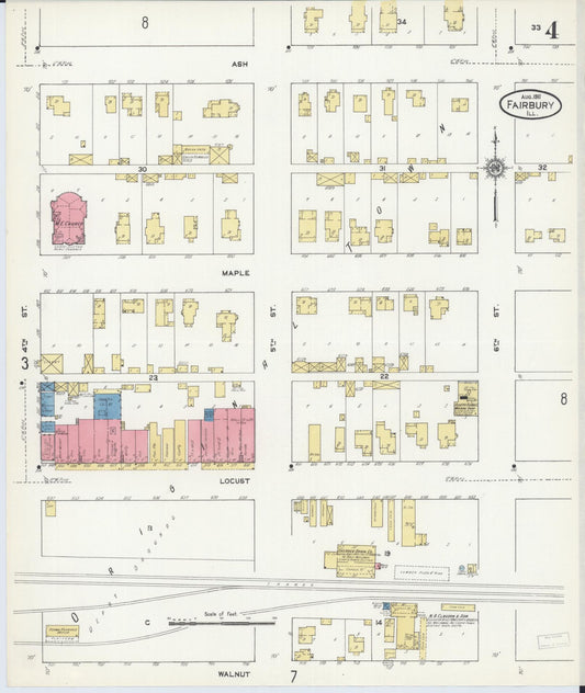 Sanborn Fire Insurance Map from Fairbury, Livingston County, Illinois (1911), Sheet #0004 - Historic Sanborn Fire Insurance Map Print, vintage old map wall art, antique decor, genealogy gift, Illinois Illinois map