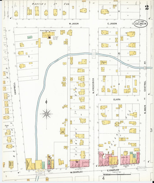 Sanborn Fire Insurance Map from Oelwein, Fayette County, Iowa (1900), Sheet #0002 - Historic Sanborn Fire Insurance Map Print, vintage old map wall art