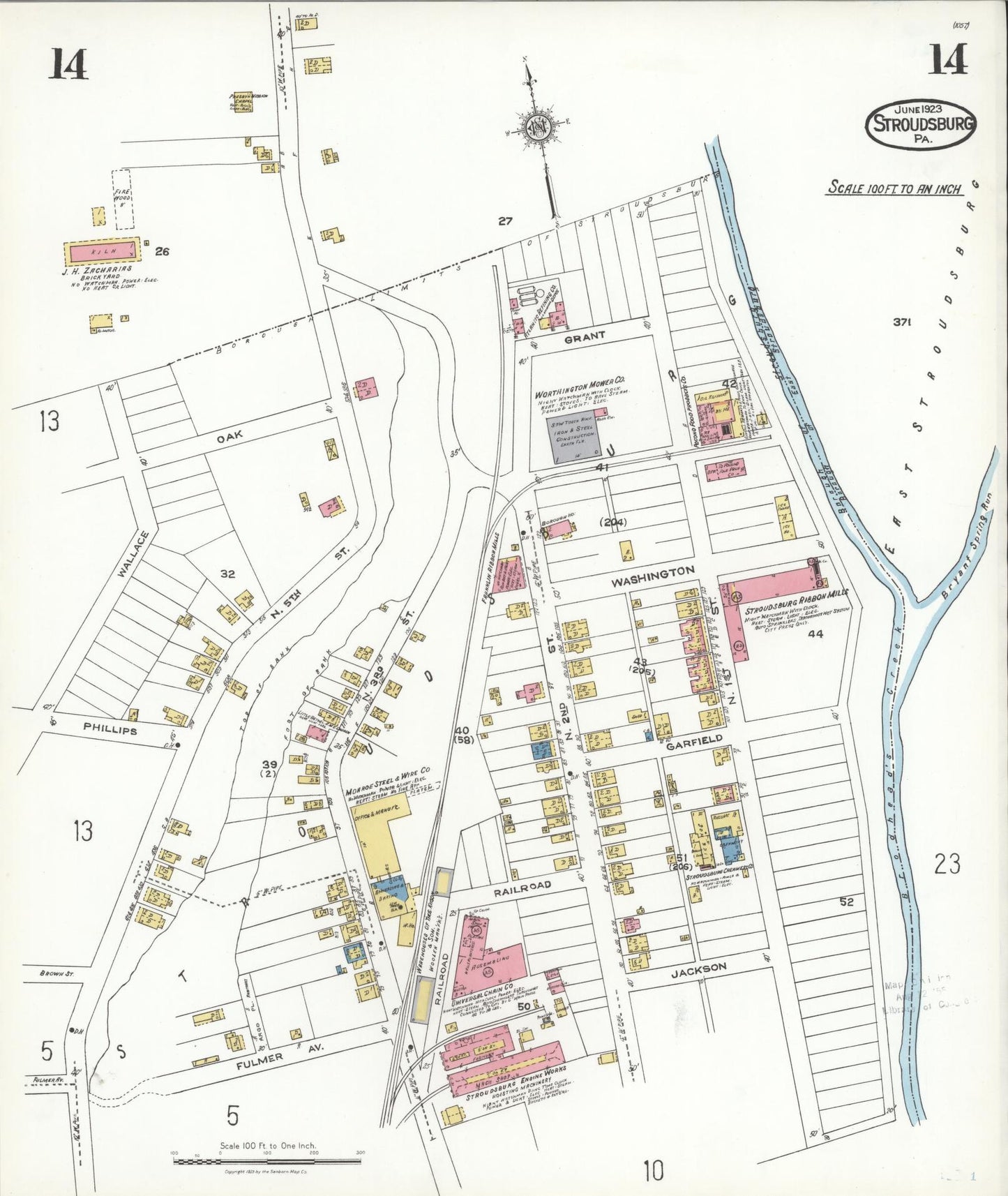 Sanborn Fire Insurance Map from Stroudsburg, Monroe County, Pennsylvania (1923), Sheet #0014 - Complete Map Set gallery image, historic Sanborn map, vintage wall art, Pennsylvania Pennsylvania