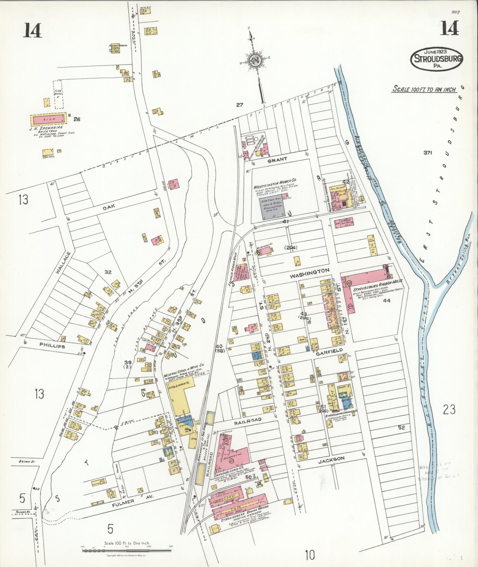 Sanborn Fire Insurance Map from Stroudsburg, Monroe County, Pennsylvania (1923), Sheet #0014 - Complete Map Set gallery image, historic Sanborn map, vintage wall art, Pennsylvania Pennsylvania