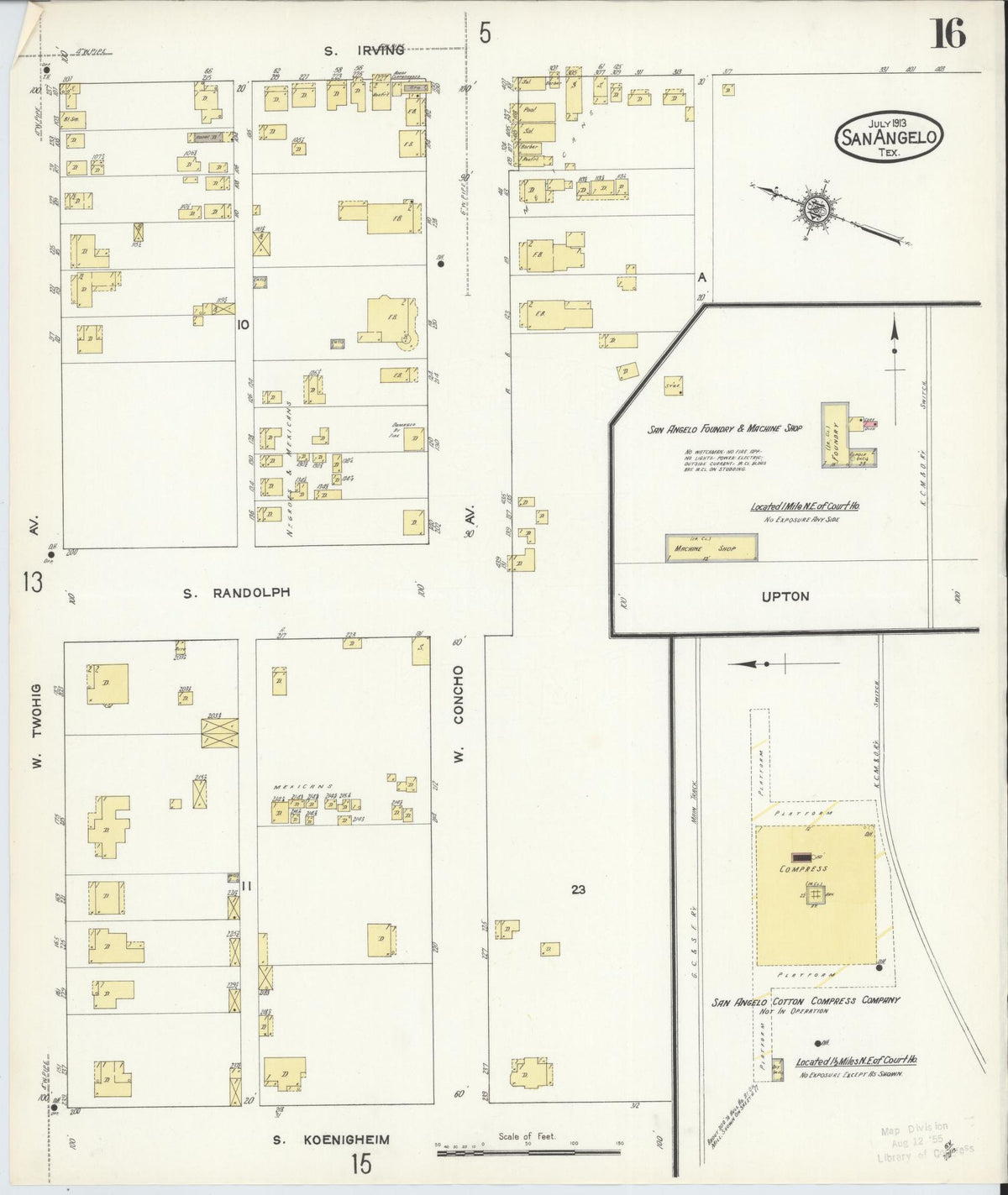 Sanborn Fire Insurance Map from San Angelo, Tom Green County, Texas (1913), Sheet #0016 - Complete Map Set gallery image, historic Sanborn map, vintage wall art, Texas Texas