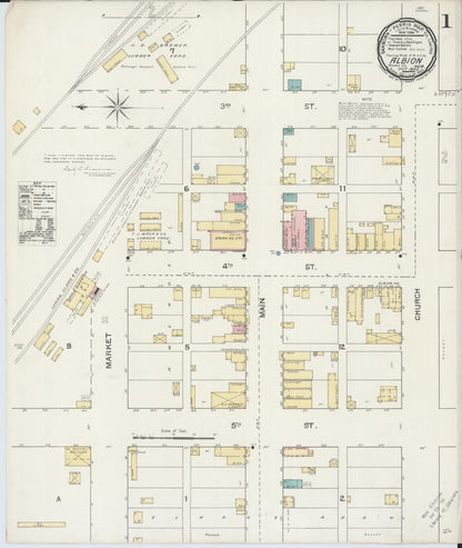 Sanborn Fire Insurance Map from Albion, Boone County, Nebraska (1892), Sheet #0001 - Complete Map Set gallery image, historic Sanborn map, vintage wall art, Nebraska Nebraska