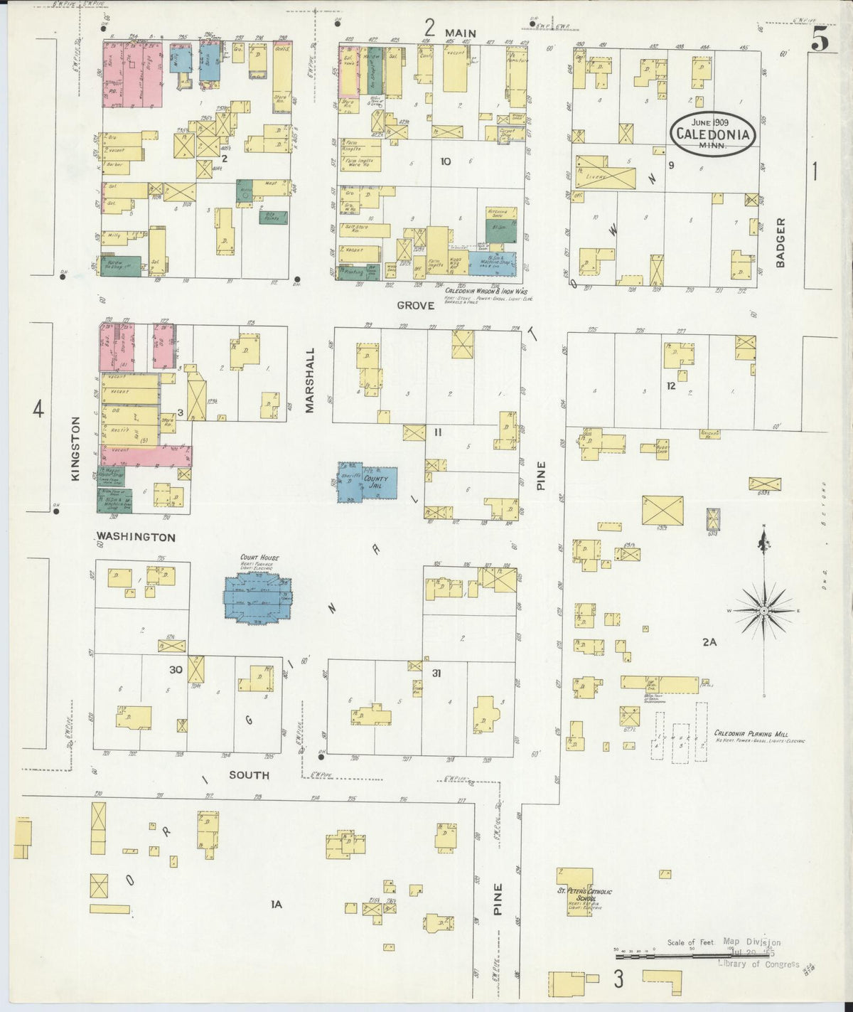 Sanborn Fire Insurance Map from Caledonia, Houston County, Minnesota (1909), Sheet #0005 - Complete Map Set gallery image, historic Sanborn map, vintage wall art, Minnesota Minnesota