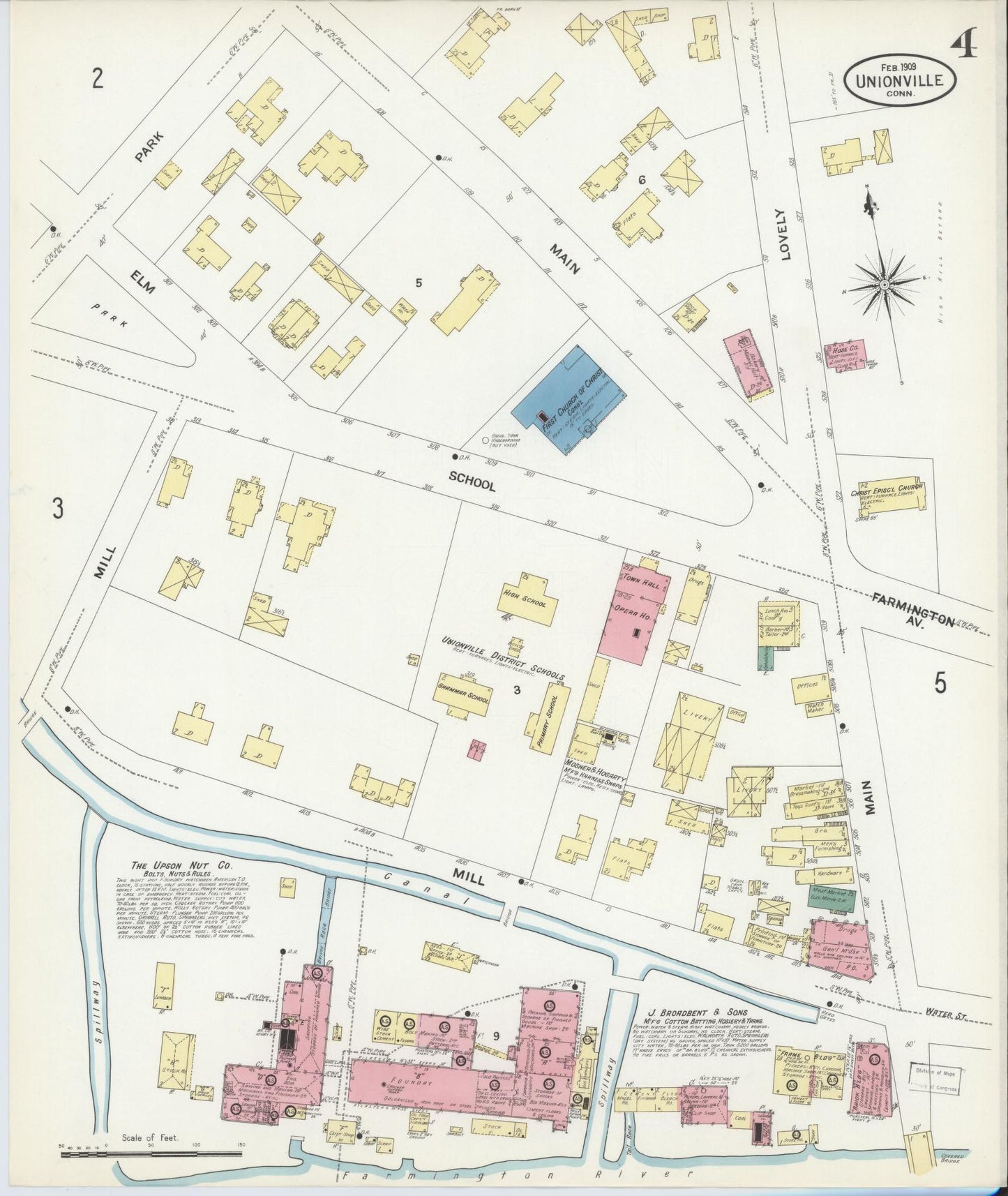 Sanborn Fire Insurance Map from Unionville, Hartford County, Connecticut (1909), Sheet #0004 - Complete Map Set gallery image, historic Sanborn map, vintage wall art, Connecticut Connecticut
