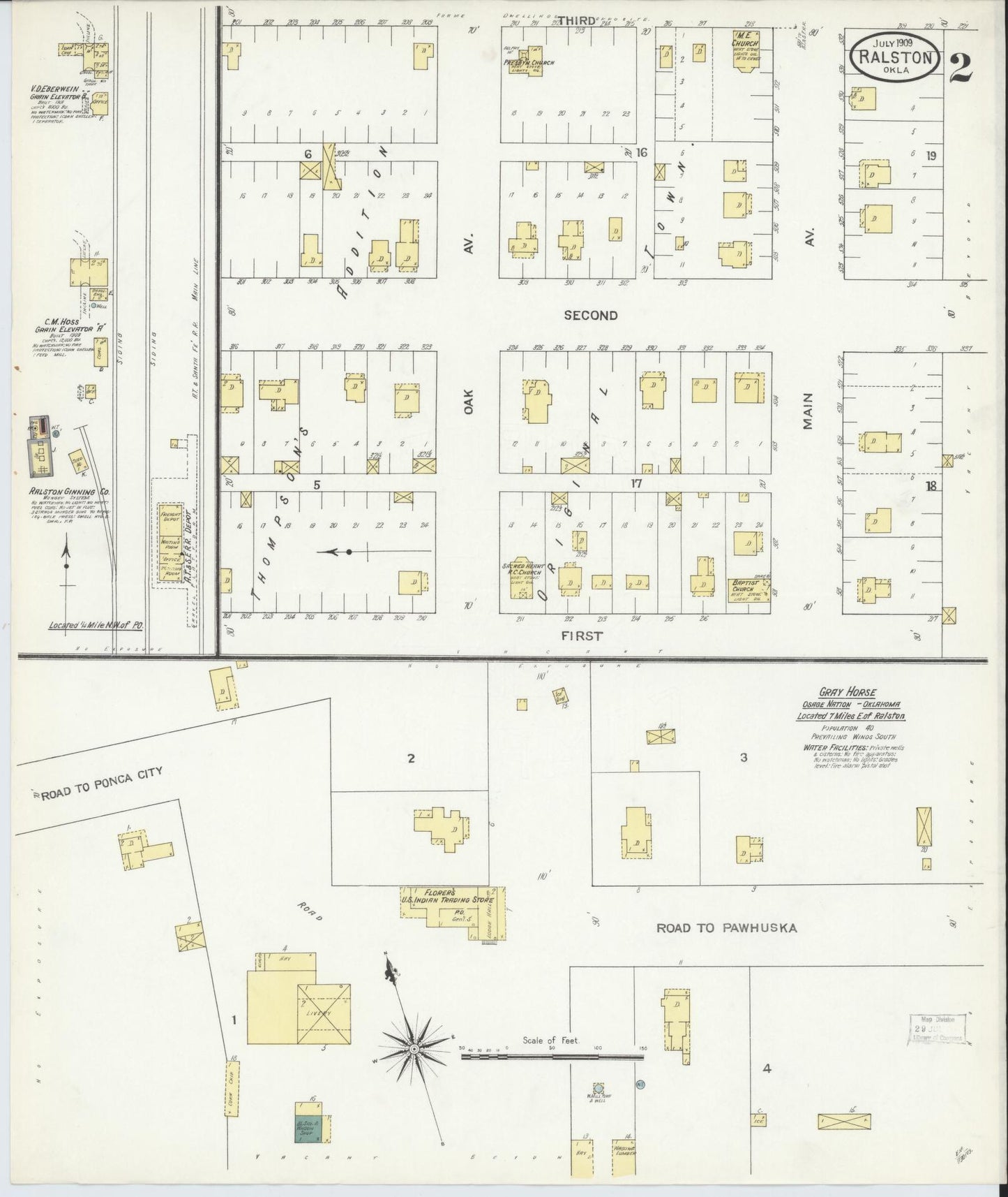 Sanborn Fire Insurance Map from Ralston, Pawnee County, Oklahoma (1909), Sheet #0002 - Complete Map Set gallery image, historic Sanborn map, vintage wall art, Oklahoma Oklahoma