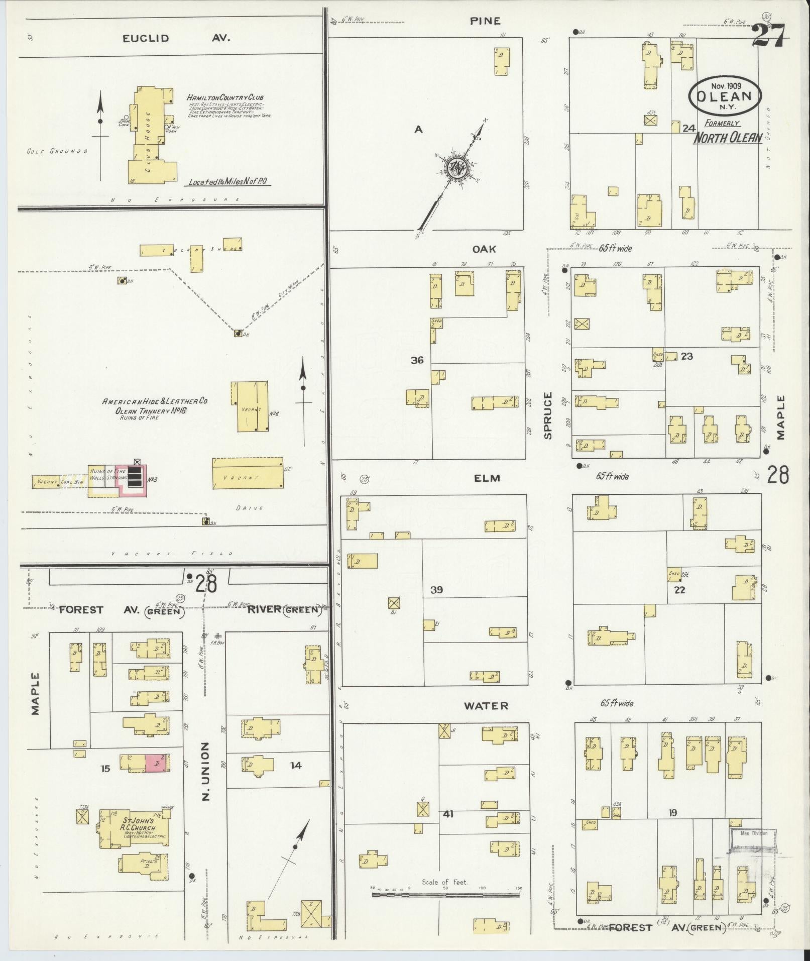 Sanborn Fire Insurance Map from Olean, Cattaraugus County, New York (1909), Sheet #0027 - Complete Map Set gallery image, historic Sanborn map, vintage wall art, New York New York