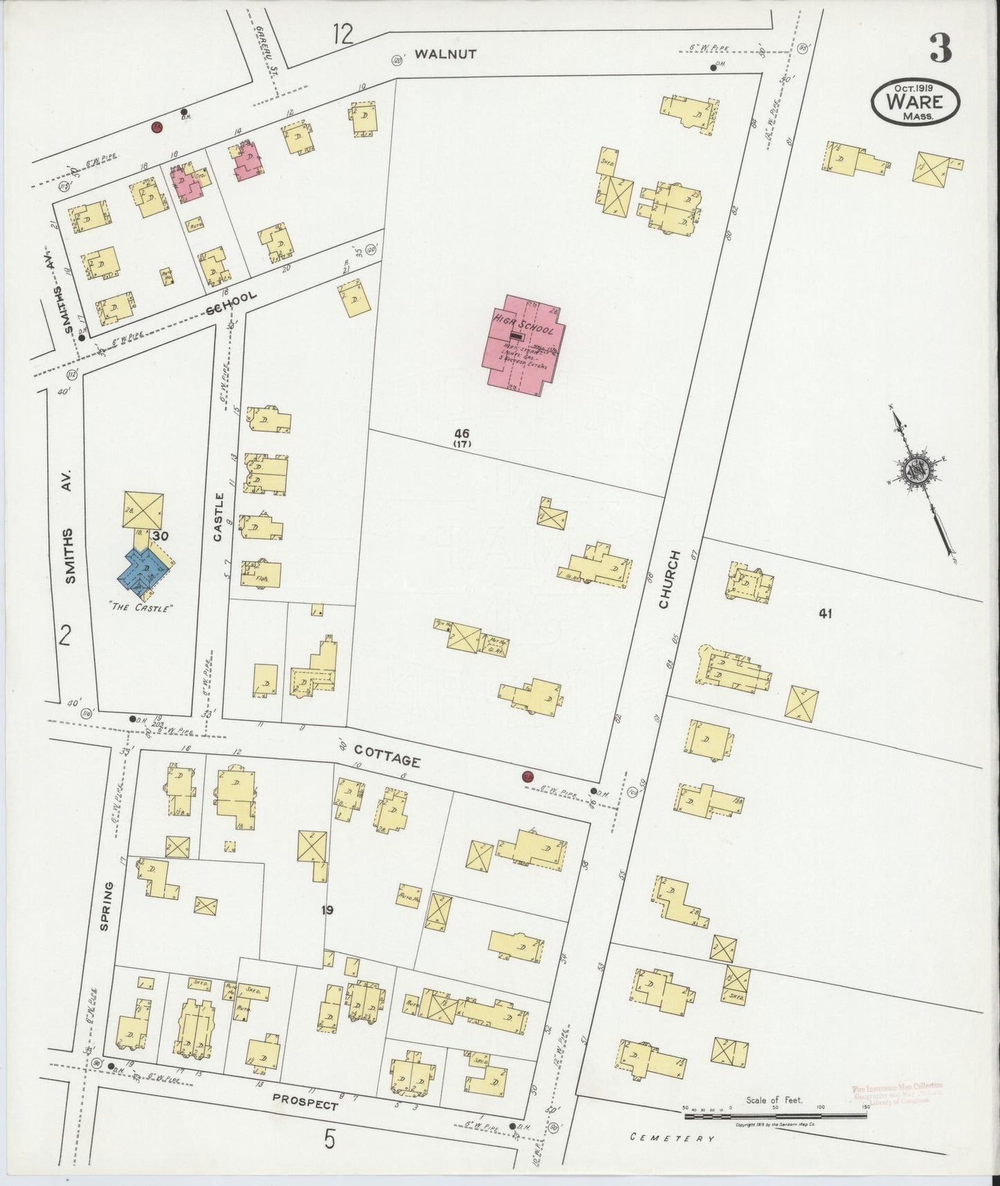 Sanborn Fire Insurance Map from Ware, Hampshire County, Massachusetts (1919), Sheet #0003 - Complete Map Set gallery image, historic Sanborn map, vintage wall art, Massachusetts Massachusetts