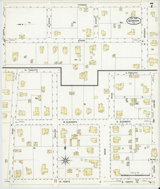 Sanborn Fire Insurance Map from Bonham, Fannin County, Texas (1909), Sheet #0007 - Historic Sanborn Fire Insurance Map Print, vintage old map wall art, antique decor, genealogy gift, Texas Texas map