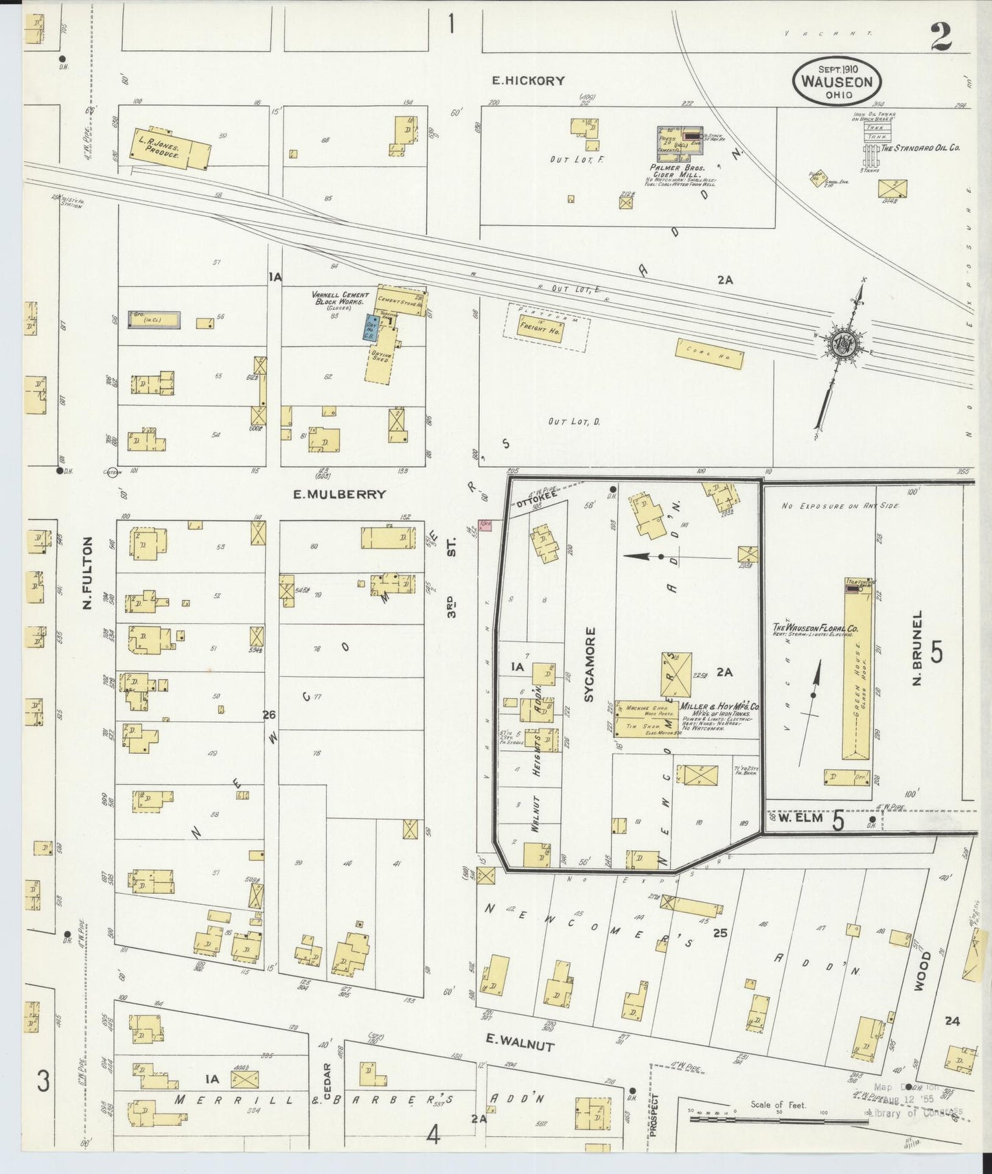 Sanborn Fire Insurance Map from Wauseon, Fulton County, Ohio (1910), Sheet #0002 - Complete Map Set gallery image, historic Sanborn map, vintage wall art, Ohio Ohio