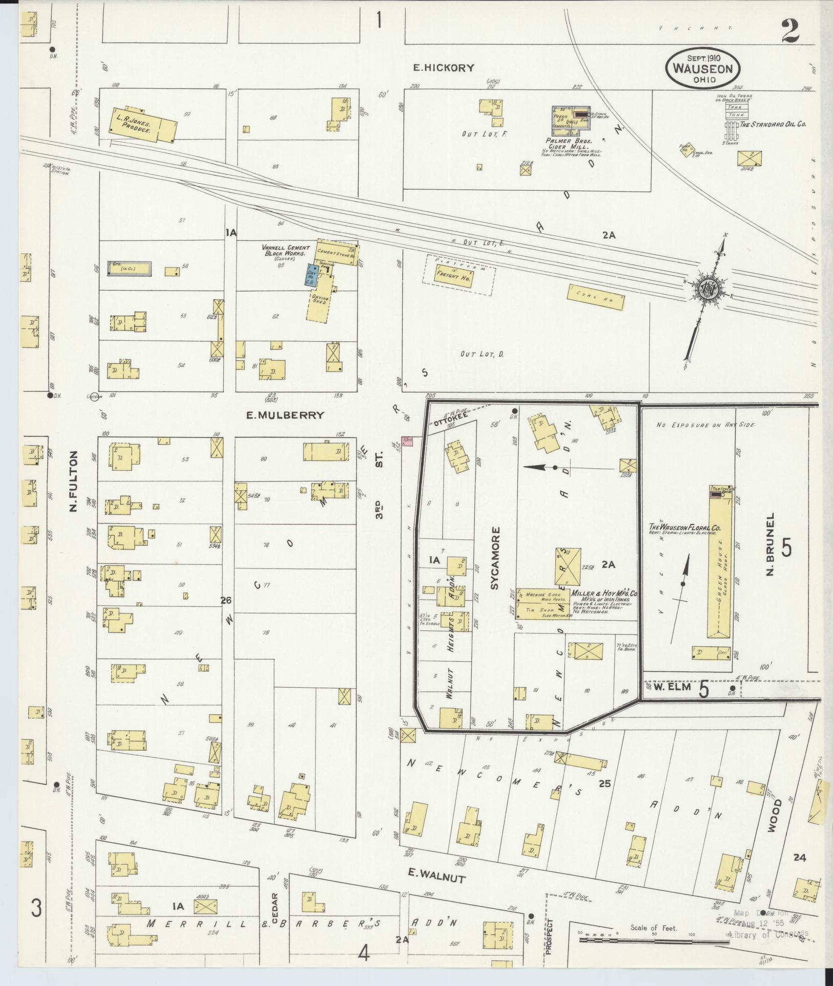 Sanborn Fire Insurance Map from Wauseon, Fulton County, Ohio (1910), Sheet #0002 - Complete Map Set gallery image, historic Sanborn map, vintage wall art, Ohio Ohio