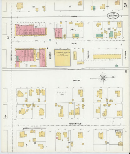 Sanborn Fire Insurance Map from Bryan, Brazos County, Texas (1901), Sheet #0005 - Complete Map Set gallery image, historic Sanborn map, vintage wall art, Texas Texas
