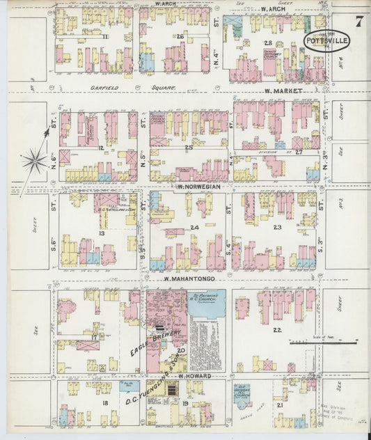Sanborn Fire Insurance Map from Pottsville, Schuylkill County, Pennsylvania (1891), Sheet #0007 - Historic Sanborn Fire Insurance Map Print, vintage old map wall art, antique decor, genealogy gift, Pennsylvania Pennsylvania map
