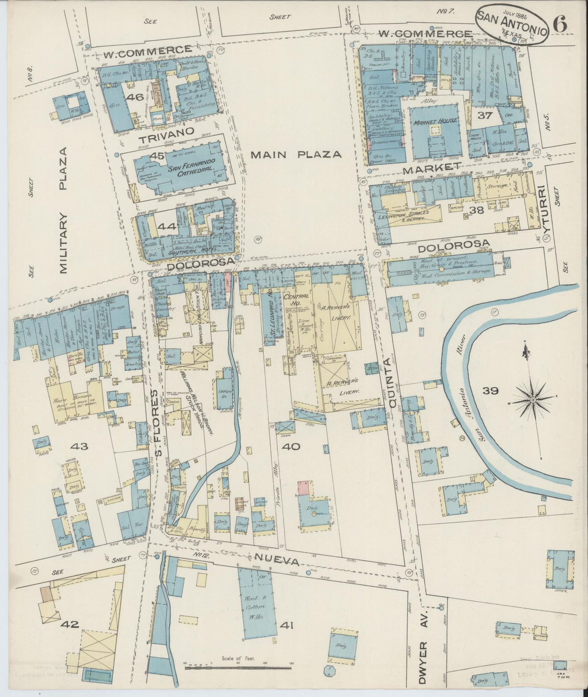 Sanborn Fire Insurance Map from San Antonio, Bexar County, Texas (1885), Sheet #0006 - Complete Map Set gallery image, historic Sanborn map, vintage wall art, Texas Texas