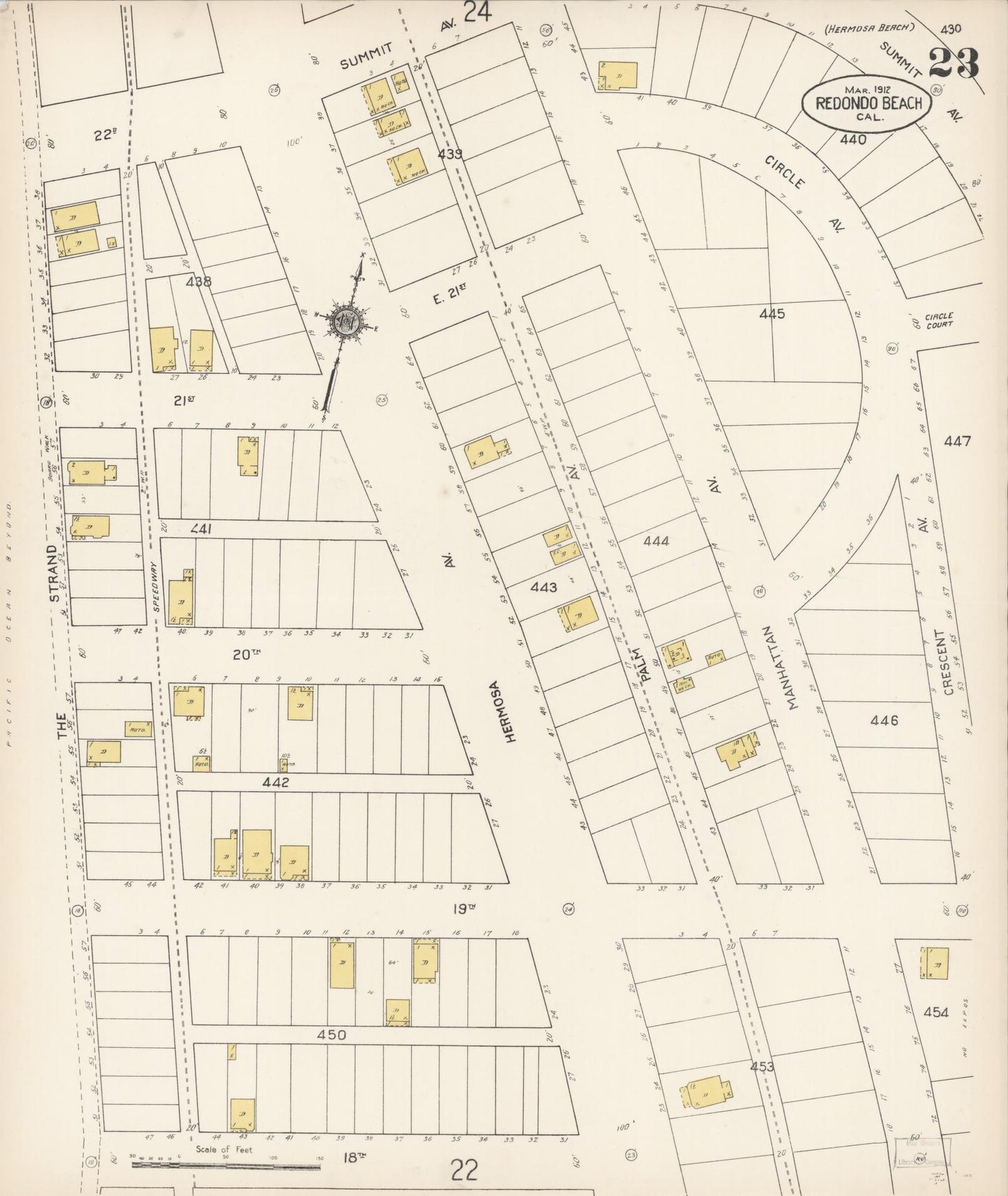 Sanborn Fire Insurance Map from Redondo Beach, Los Angeles County, California (1912), Sheet #0023 - Complete Map Set gallery image, historic Sanborn map, vintage wall art, California California