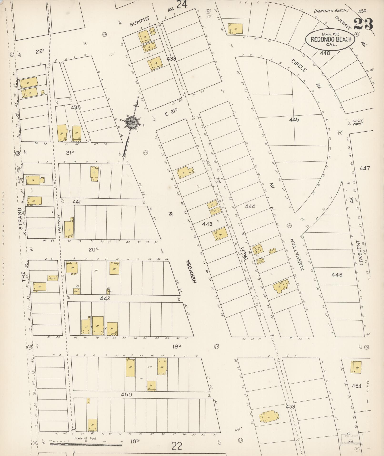 Sanborn Fire Insurance Map from Redondo Beach, Los Angeles County, California (1912), Sheet #0023 - Complete Map Set gallery image, historic Sanborn map, vintage wall art, California California